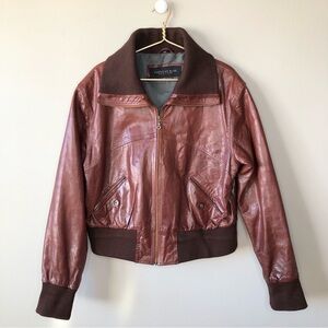 Men’s Vintage 90s brown leather bomber coat jacket L